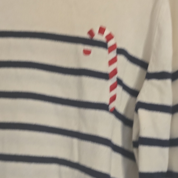 LOFT Navy and White Striped Sweater with Red Candy Cane Accent - Picture 3 of 3